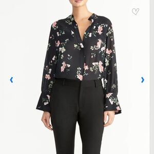Rachel Roy Black Floral Long Sleeve Blouse